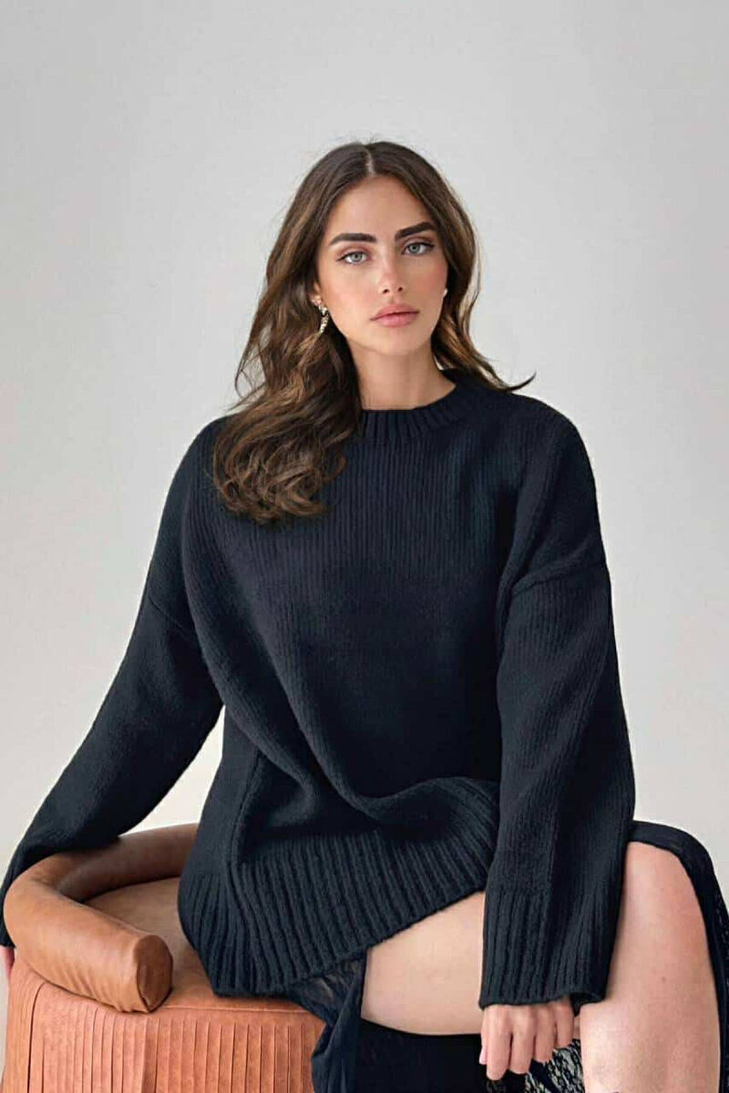 ROUND NECK WOMEN SWEATER BLACK/ E ZEZE - 1