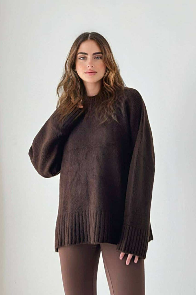 ROUND NECK WOMEN SWEATER BROWN/KAFE - 1