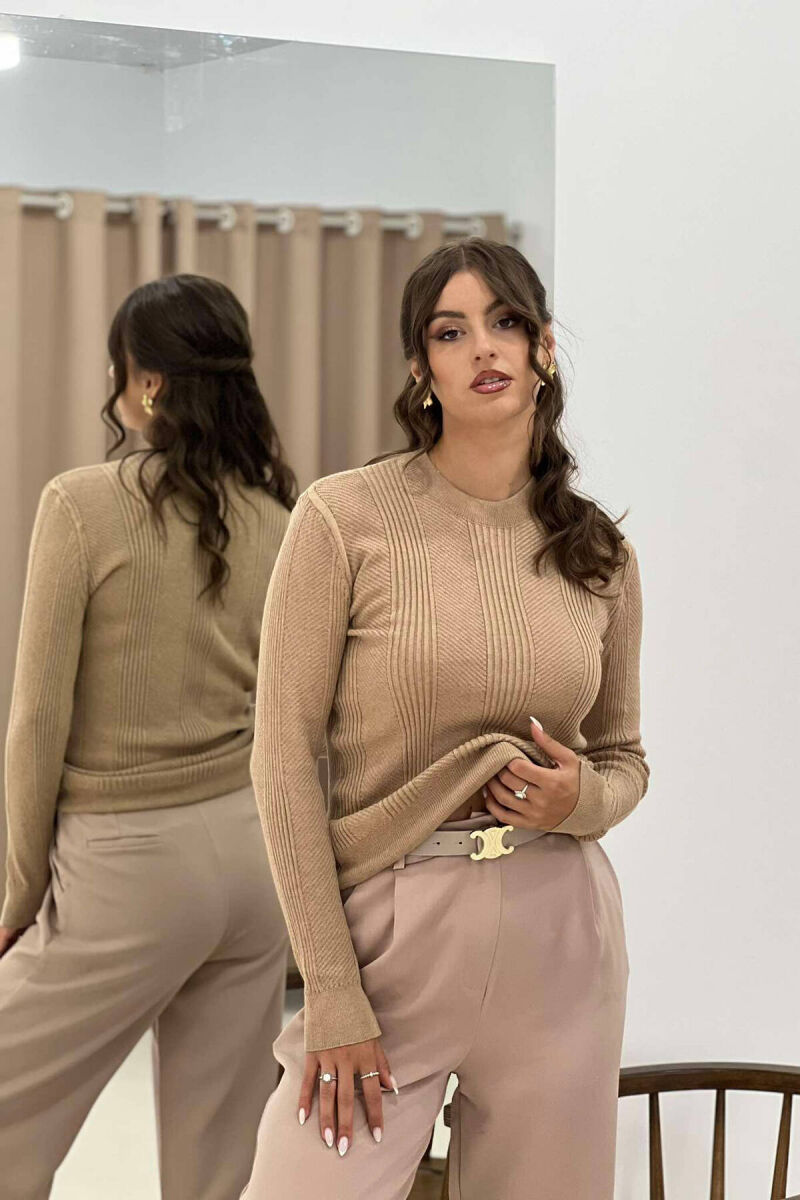 ROUND NECK WOMEN SWEATER DARK BEIGE/BEZHE ERRET - 2