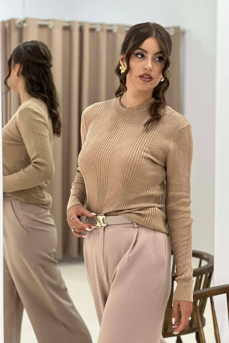 ROUND NECK WOMEN SWEATER DARK BEIGE/BEZHE ERRET - 3