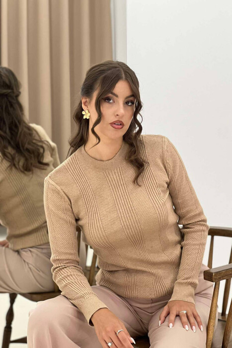 ROUND NECK WOMEN SWEATER DARK BEIGE/BEZHE ERRET - 4