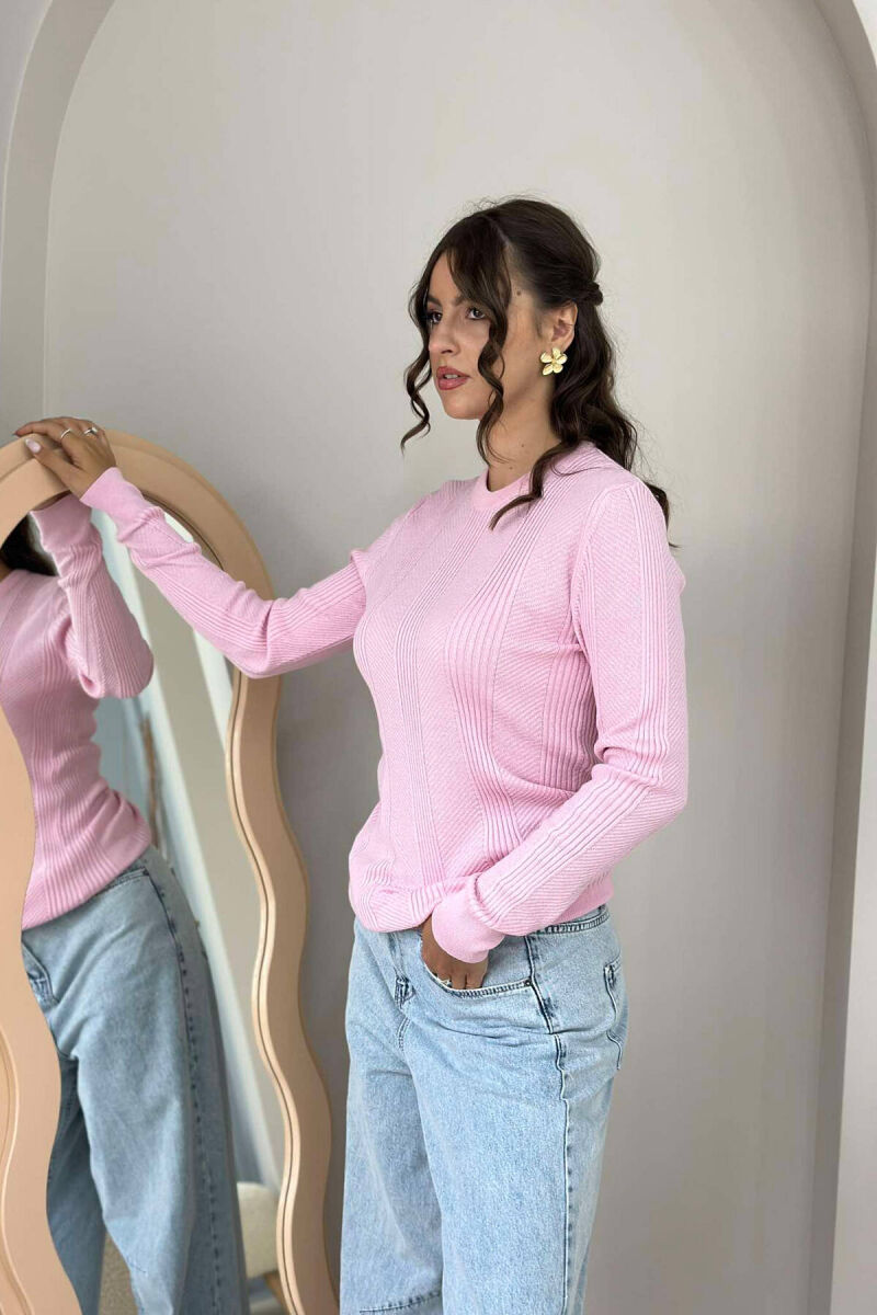 ROUND NECK WOMEN SWEATER PINK/ROZE - 3