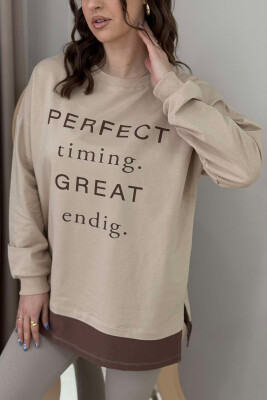 ROUND NECK WRITTINGS WOMEN SWEATSHIRT BEIGE/BEZHE 