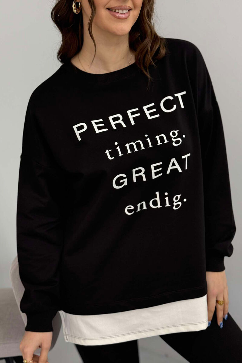 ROUND NECK WRITTINGS WOMEN SWEATSHIRT BLACK/ E ZEZE - 1