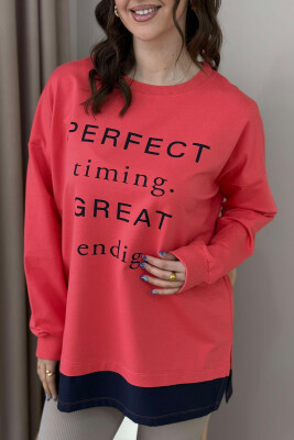 ROUND NECK WRITTINGS WOMEN SWEATSHIRT SALMON/SALMON 