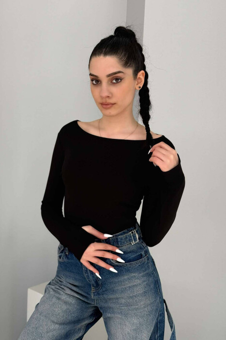 ROUND OPEN NECK ONE COLOR WOMEN SWEATSHIRT BLACK/ E ZEZE - 1