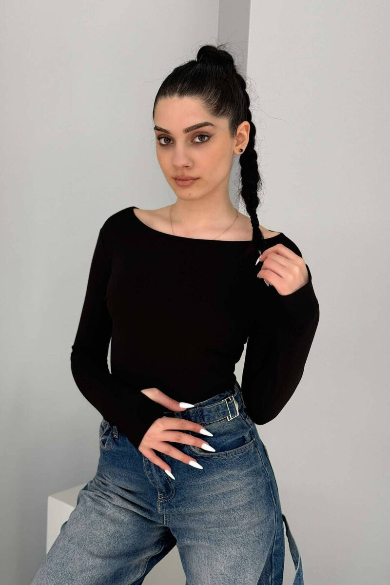 ROUND OPEN NECK ONE COLOR WOMEN SWEATSHIRT BLACK/ E ZEZE - 1
