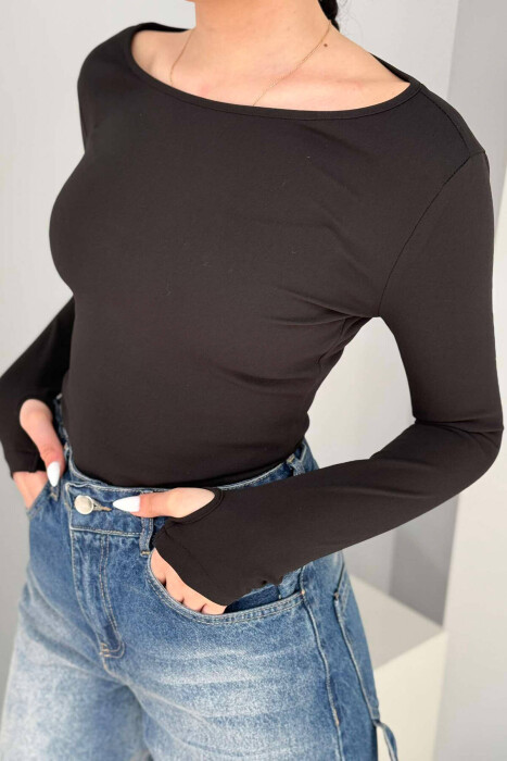 ROUND OPEN NECK ONE COLOR WOMEN SWEATSHIRT BLACK/ E ZEZE - 2