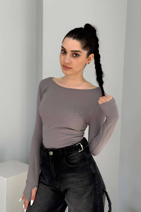 ROUND OPEN NECK ONE COLOR WOMEN SWEATSHIRT GREY/GRI - 1