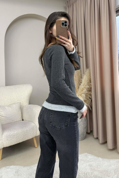 ROUND OPEN NECK SIMPLE WOMEN SWEATSHIRT DARK GREY/GEE - 3