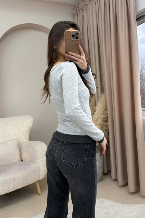 ROUND OPEN NECK SIMPLE WOMEN SWEATSHIRT LIGHT GREY/GZ - 3