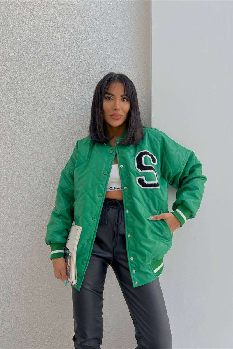 S LOGO LEATHER WOMEN JACKET GREEN/JESHILE - 1