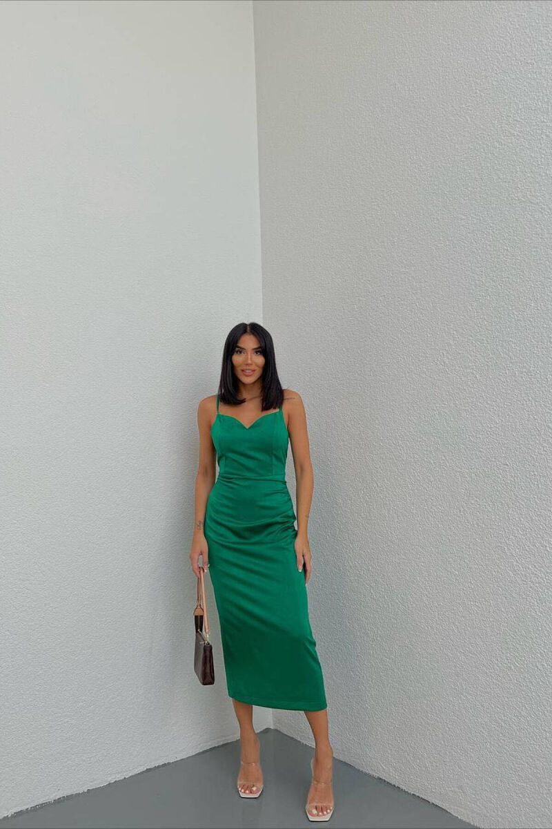 SATIN LONG DRESS GREEN/JESHILE - 1