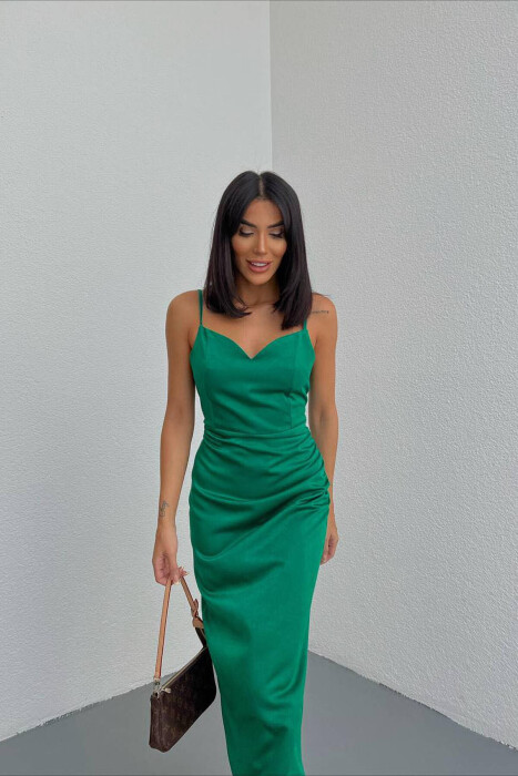 SATIN LONG DRESS GREEN/JESHILE - 2