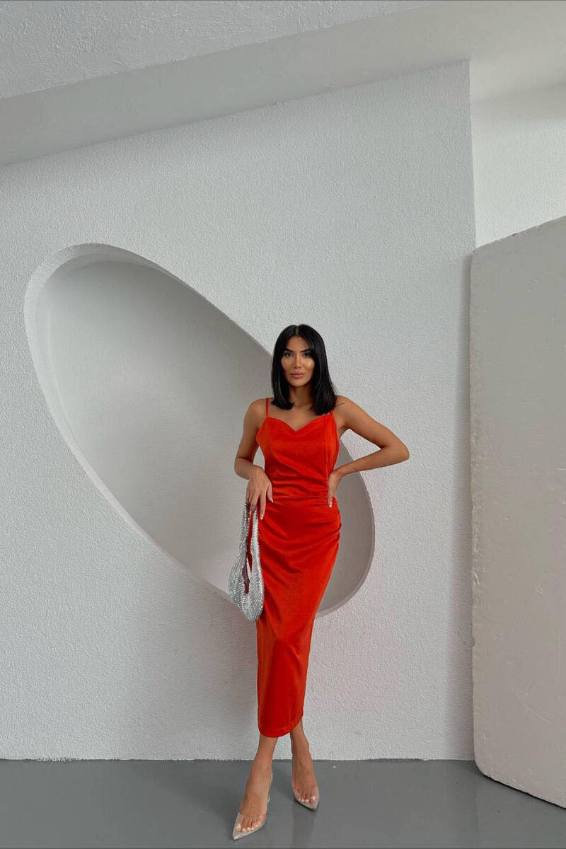 SATIN LONG DRESS ORANGE/PORTOKALLI - 1