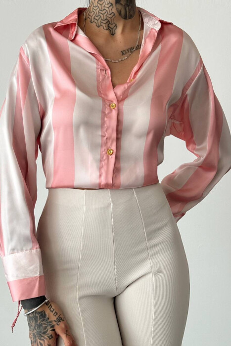 SATIN SIMPLE LONG SLEEVE WOMEN SHIRT POWDER/PUDER - 7