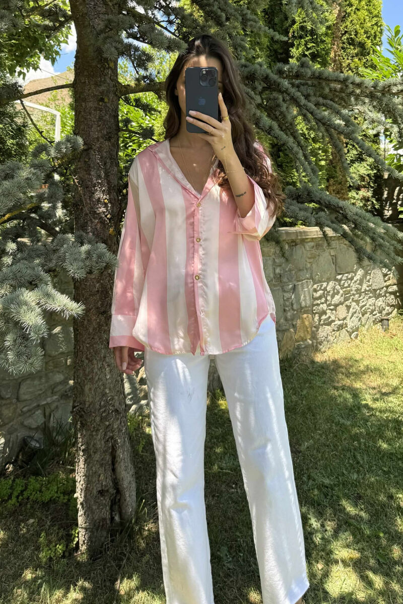 SATIN SIMPLE LONG SLEEVE WOMEN SHIRT POWDER/PUDER - 1