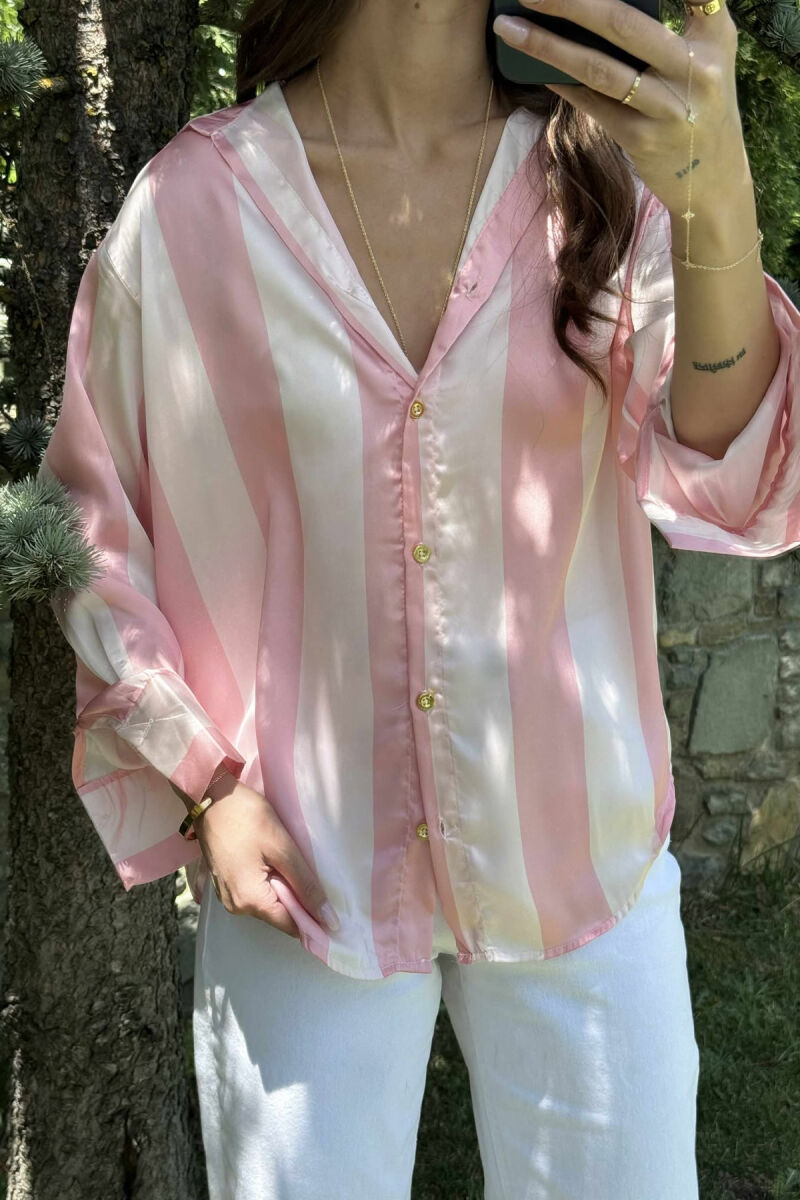 SATIN SIMPLE LONG SLEEVE WOMEN SHIRT POWDER/PUDER - 2