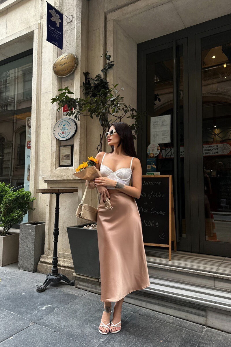 SATIN SIMPLE SKIRT DARK BEIGE/BEZHE ERRET - 2