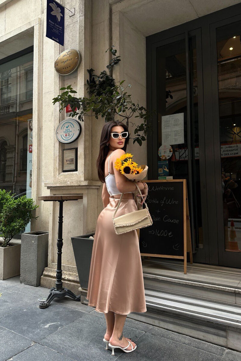 SATIN SIMPLE SKIRT DARK BEIGE/BEZHE ERRET - 4
