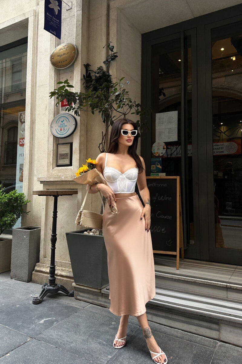 SATIN SIMPLE SKIRT DARK BEIGE/BEZHE ERRET - 5