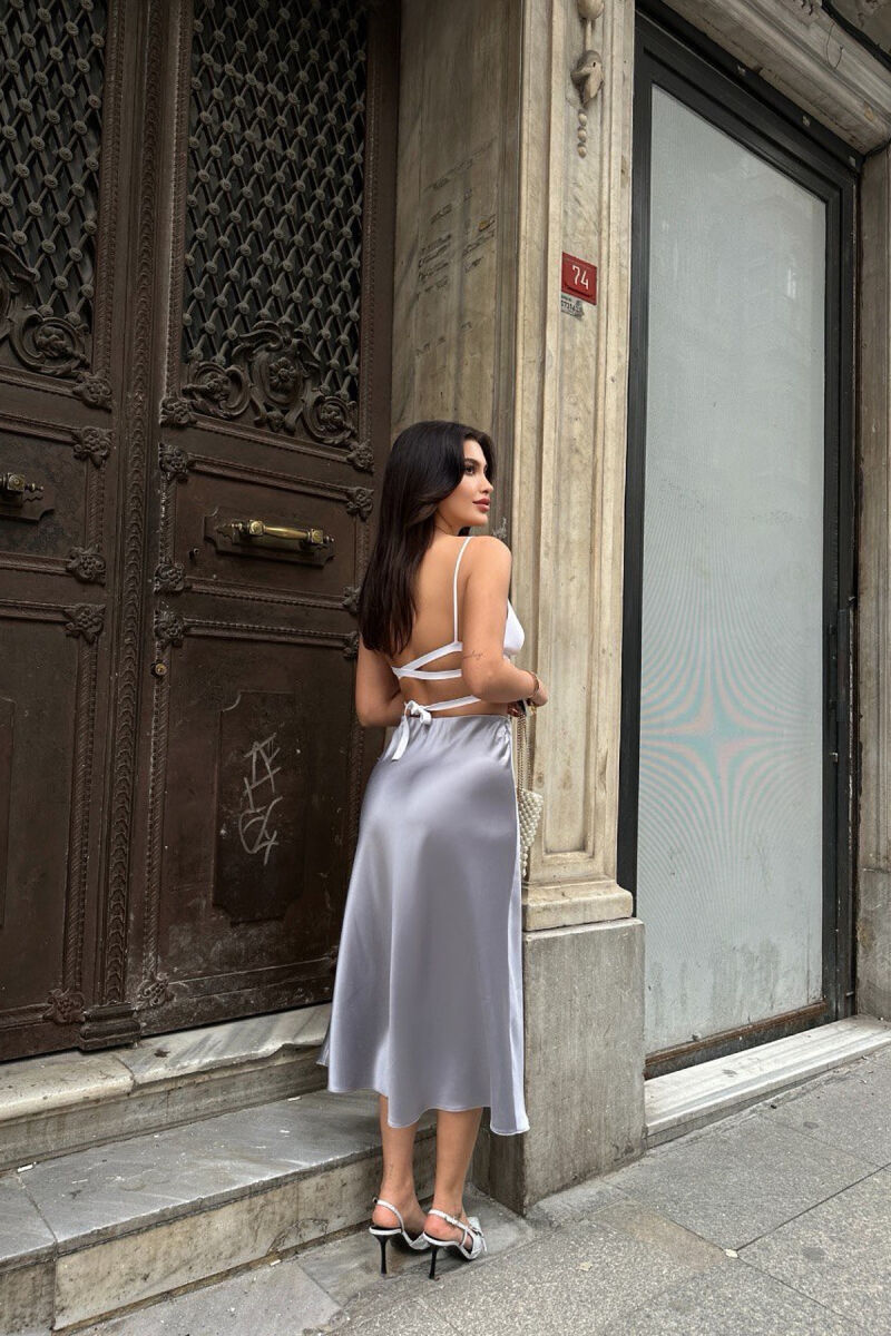 SATIN SIMPLE SKIRT GREY/GRI - 3