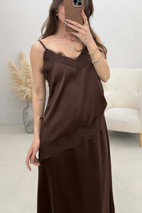 SATIN TANK TOP + SKIRT WOMAN SET BROWN/KAFE - 3