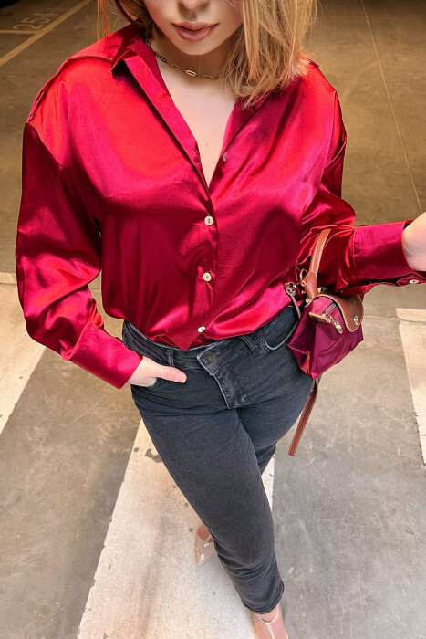 SATIN WOMEN SHIRT IN RED COLOR - 7