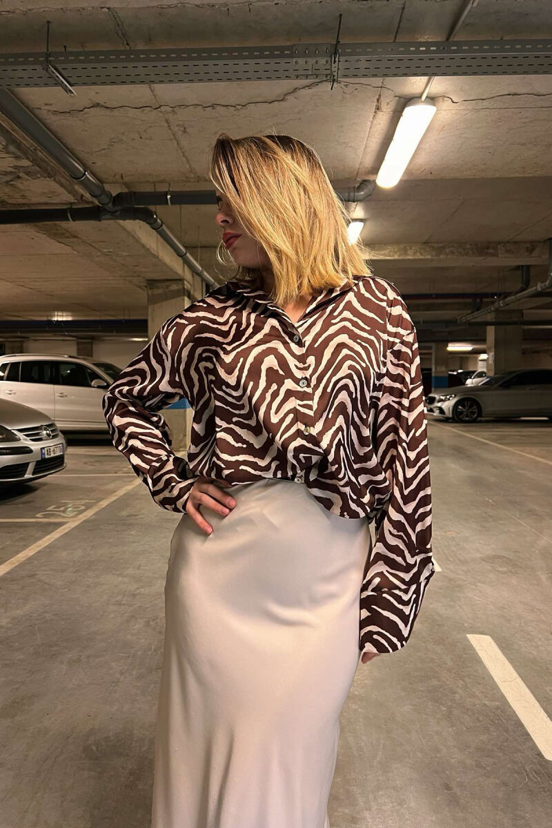 SATIN ZEBRA DESIGN WOMEN SHIRT IN BROWN COLOR - 6