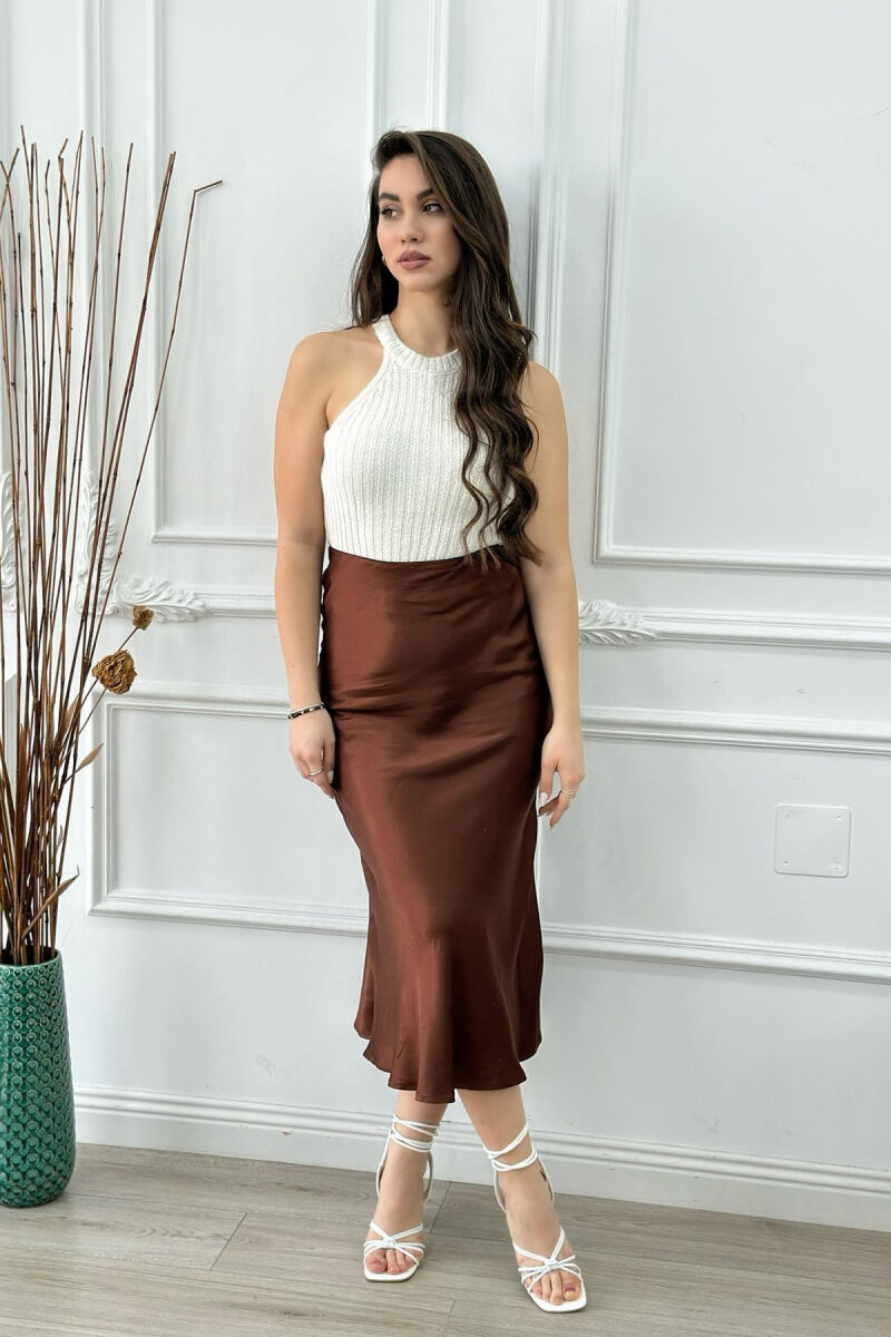 SATINE LONG WOMEN SKIRT BROWN/KAFE - 3