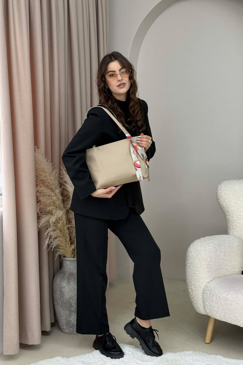 SCARF DETAIL ONE COLOR SIMPLE WOMEN BAG BEIGE/BEZHE - 4