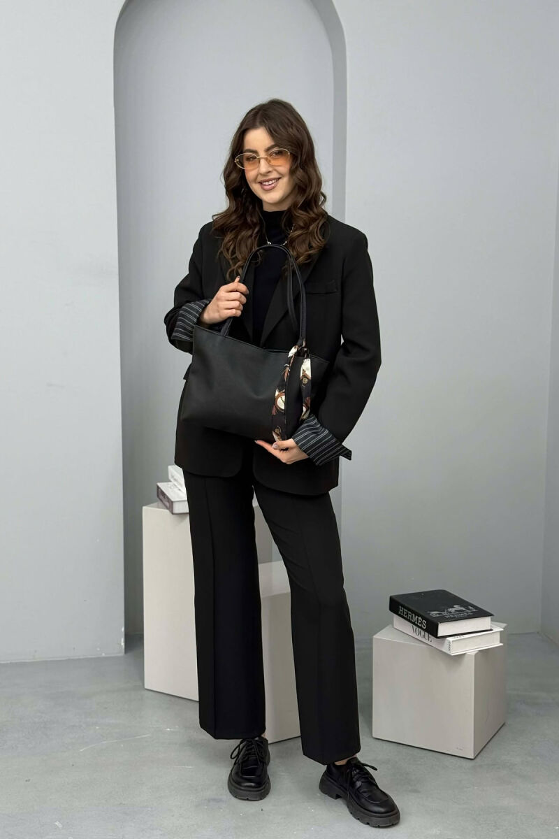 SCARF DETAIL ONE COLOR SIMPLE WOMEN BAG BLACK/ E ZEZE - 8