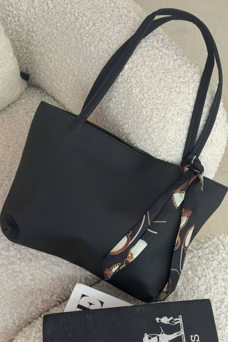 SCARF DETAIL ONE COLOR SIMPLE WOMEN BAG BLACK/ E ZEZE - 4