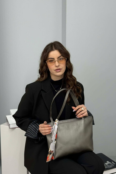 SCARF DETAIL ONE COLOR SIMPLE WOMEN BAG GREY/GRI - 5