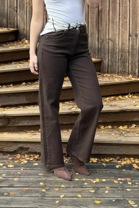 SCARF DETAIL ONE COLOR WOMEN JEANS DARK BROWN/KAE - KLAUDIO FASHION