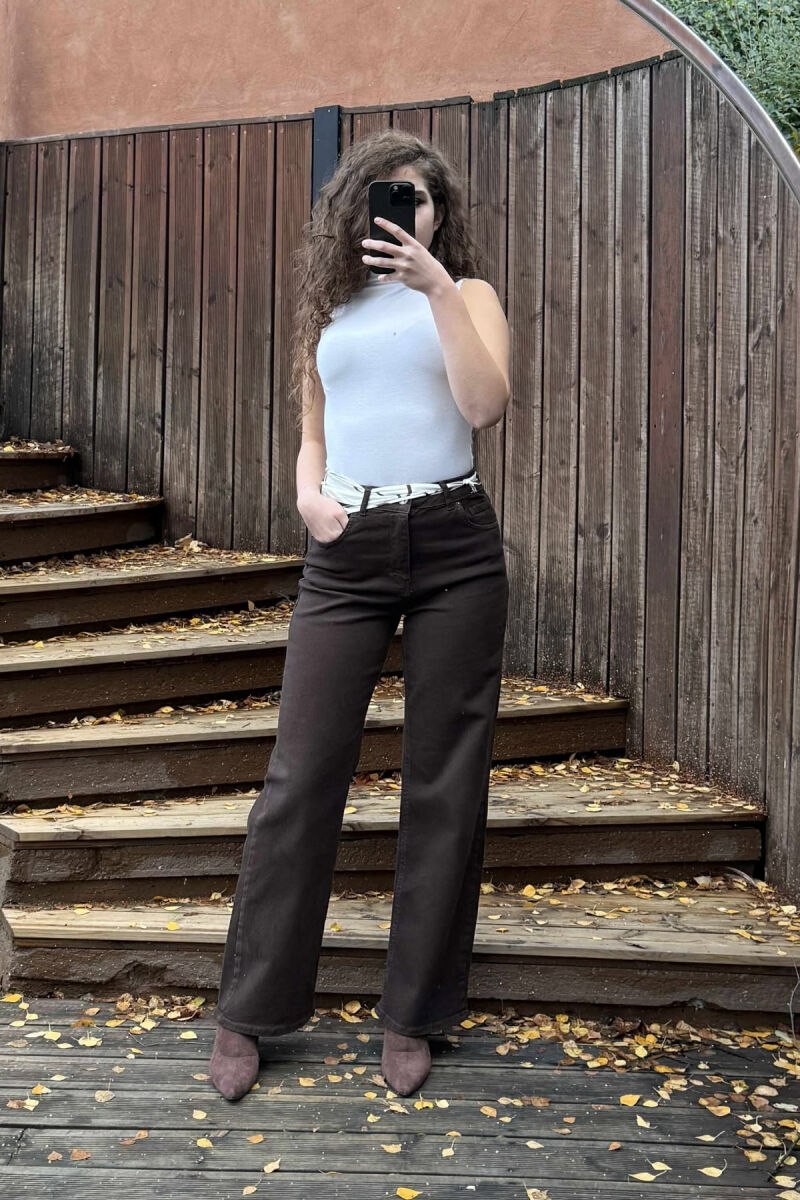 SCARF DETAIL ONE COLOR WOMEN JEANS DARK BROWN/KAE - 1