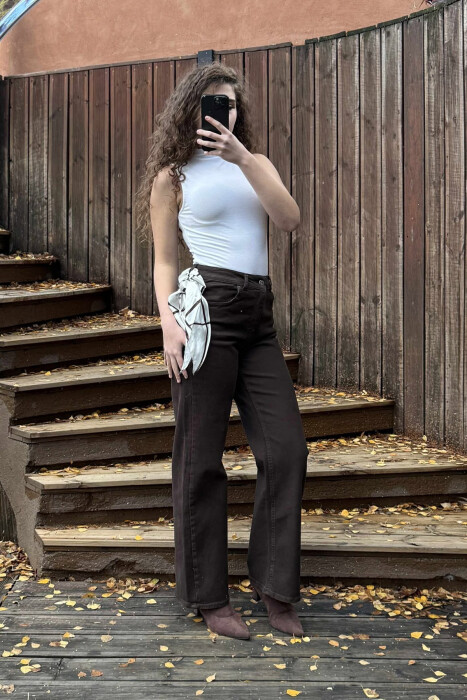 SCARF DETAIL ONE COLOR WOMEN JEANS DARK BROWN/KAE - 2