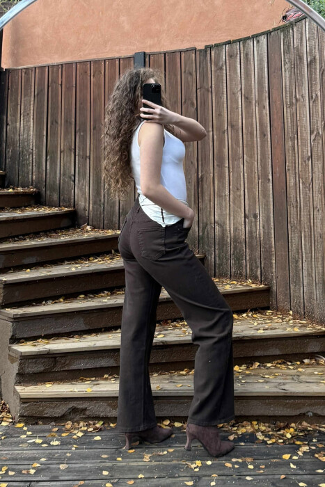 SCARF DETAIL ONE COLOR WOMEN JEANS DARK BROWN/KAE - 5