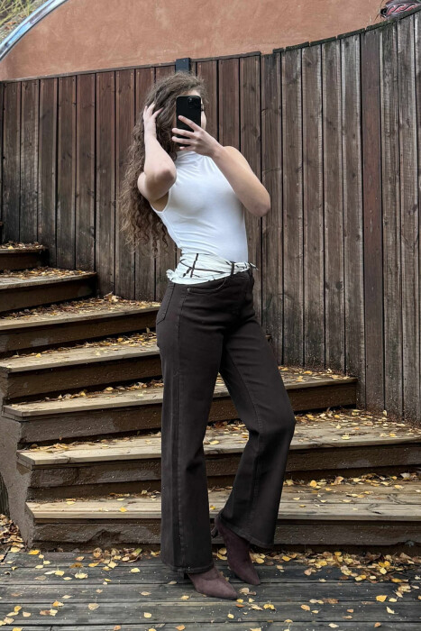 SCARF DETAIL ONE COLOR WOMEN JEANS DARK BROWN/KAE - 6