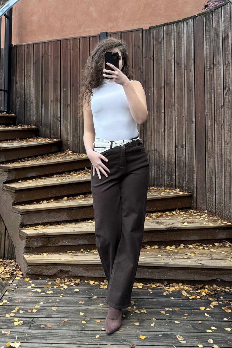 SCARF DETAIL ONE COLOR WOMEN JEANS DARK BROWN/KAE - 7