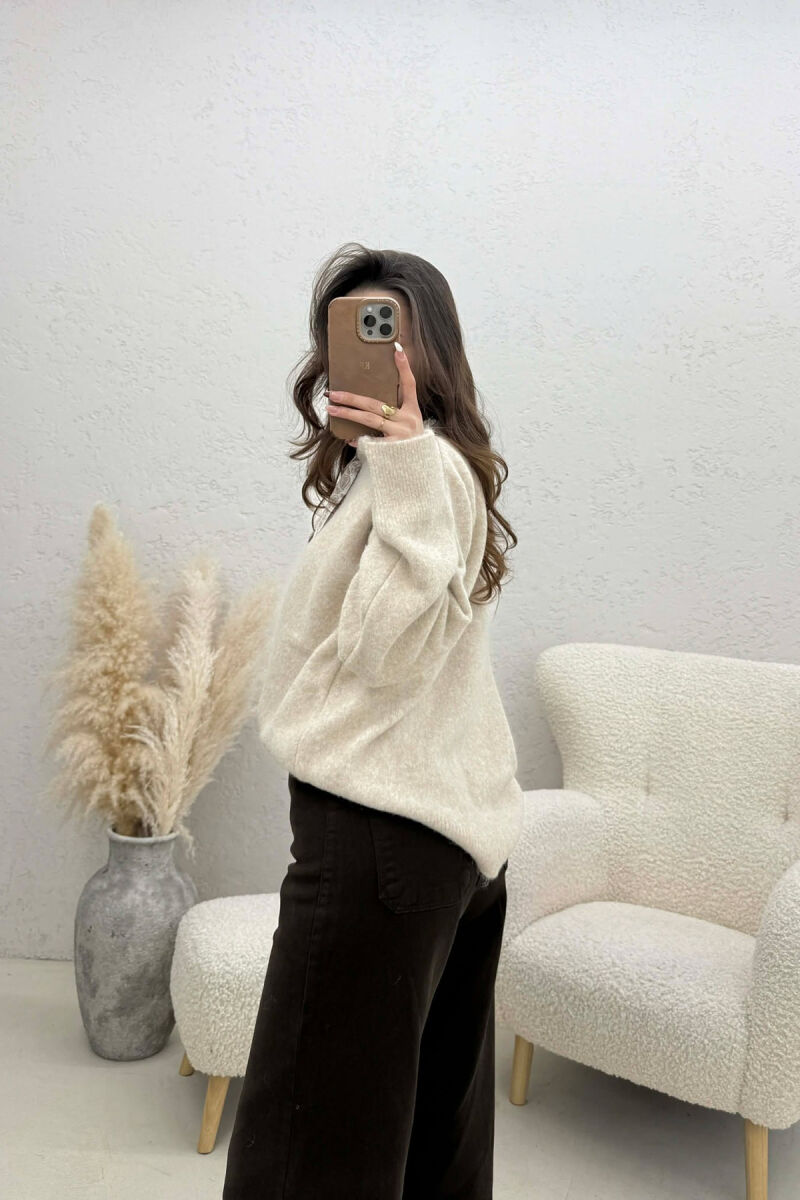 SCARF DETAIL ONE COLOR WOMEN SWEATER BEIGE/BEZHE - 2