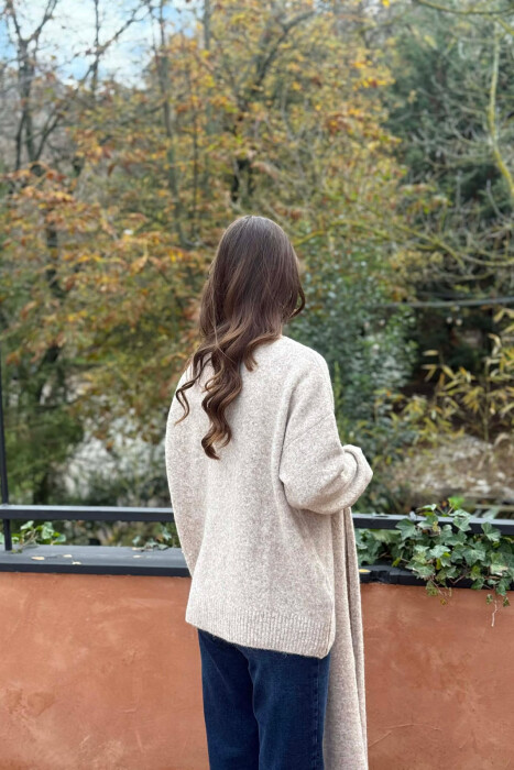 SCARF DETAIL ONE COLOR WOMEN SWEATER BEIGE/BEZHE - 2