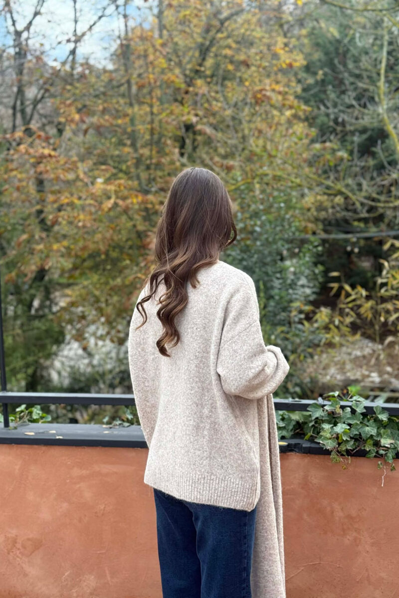 SCARF DETAIL ONE COLOR WOMEN SWEATER BEIGE/BEZHE - 2
