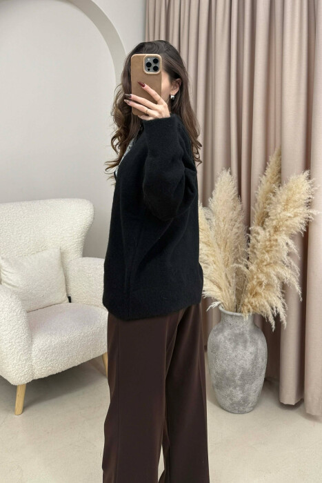 SCARF DETAIL ONE COLOR WOMEN SWEATER BLACK/ E ZEZE - 2