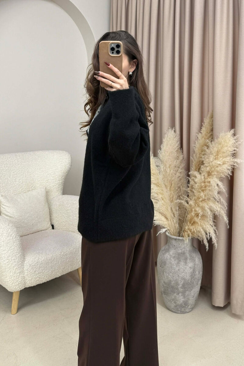 SCARF DETAIL ONE COLOR WOMEN SWEATER BLACK/ E ZEZE - 2