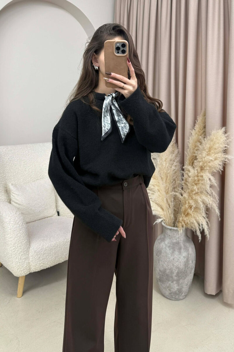 SCARF DETAIL ONE COLOR WOMEN SWEATER BLACK/ E ZEZE - 3