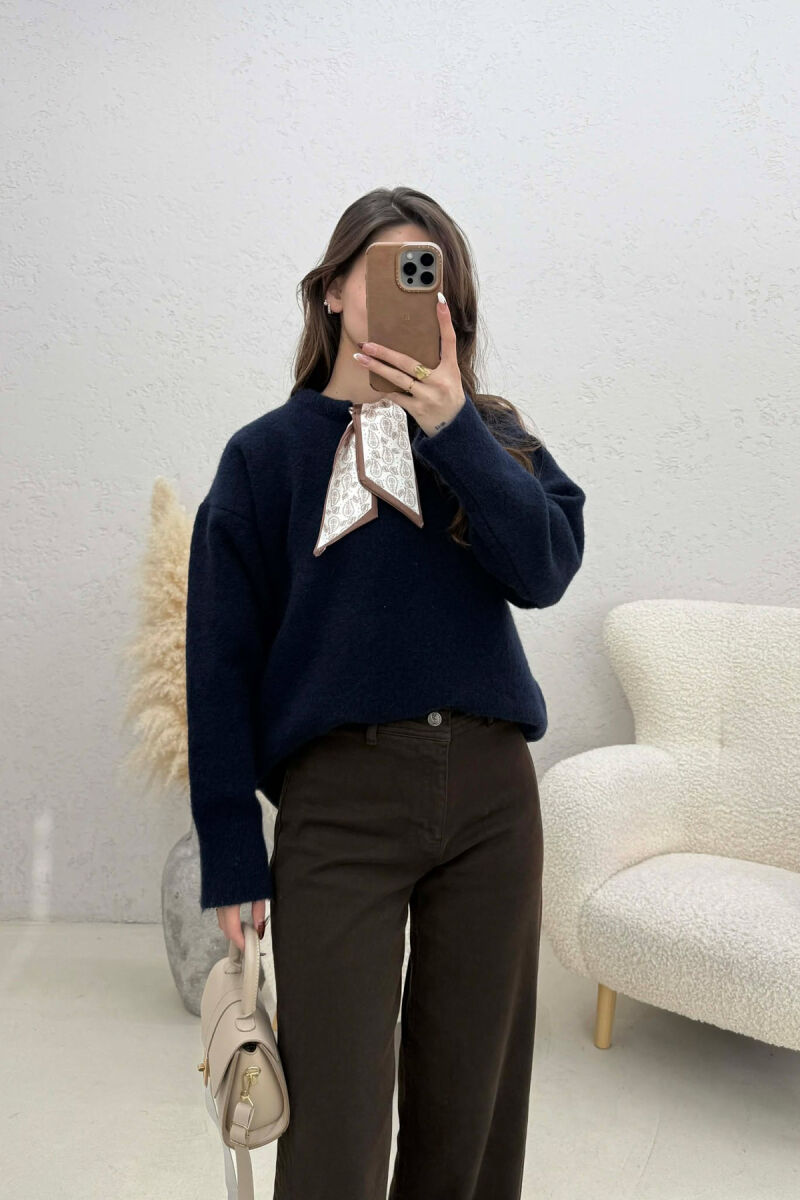 SCARF DETAIL ONE COLOR WOMEN SWEATER BLUE/BLU - 1