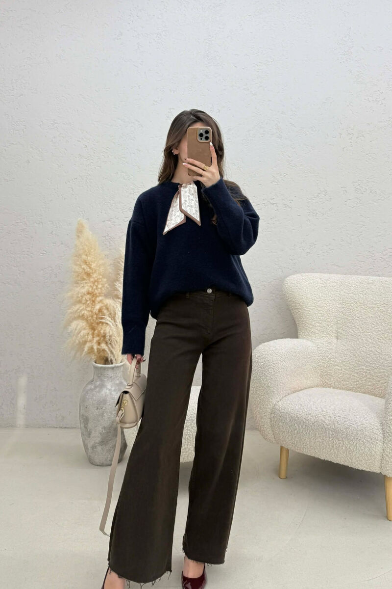 SCARF DETAIL ONE COLOR WOMEN SWEATER BLUE/BLU - 3