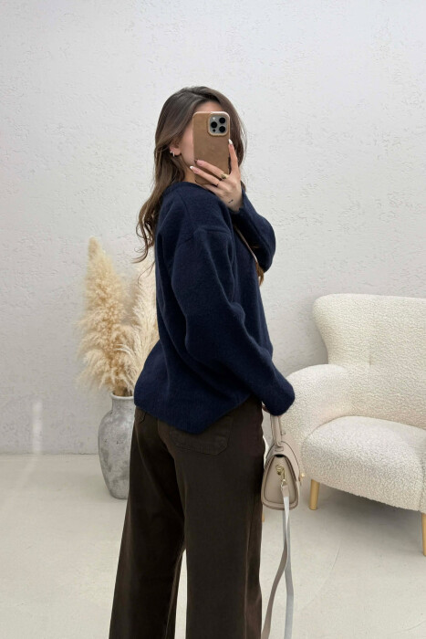 SCARF DETAIL ONE COLOR WOMEN SWEATER BLUE/BLU - 4