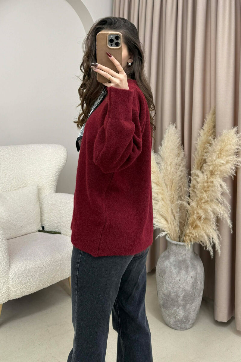 SCARF DETAIL ONE COLOR WOMEN SWEATER BURGUNDY/VISHNJE - 2
